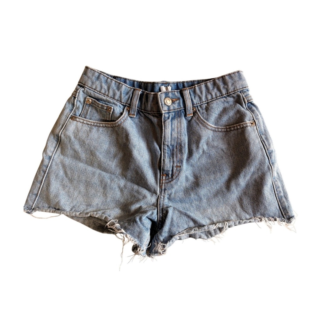 Topshop "Mom"‎ High-Rise Y2K Jean Shorts Frayed Raw Hem Distressed Grunge 4